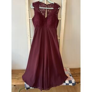Mori Lee Madeline Gardner Burgundy Beaded Halter Evening Gown 12 Formal Dress